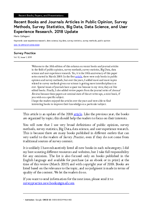 (PDF) Recent Books and Journals Articles in Public Opinion, Survey ...