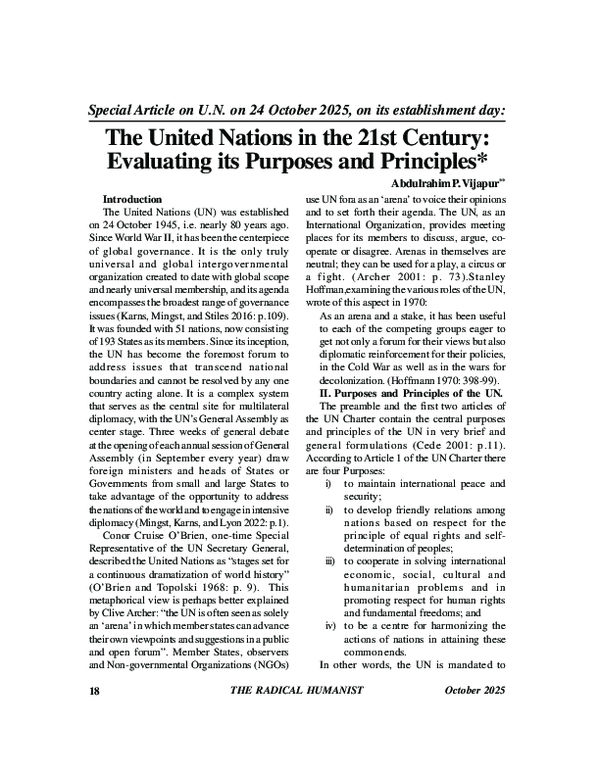 (PDF) Role of the United Nations in 21st Century -- Evaluating its ...