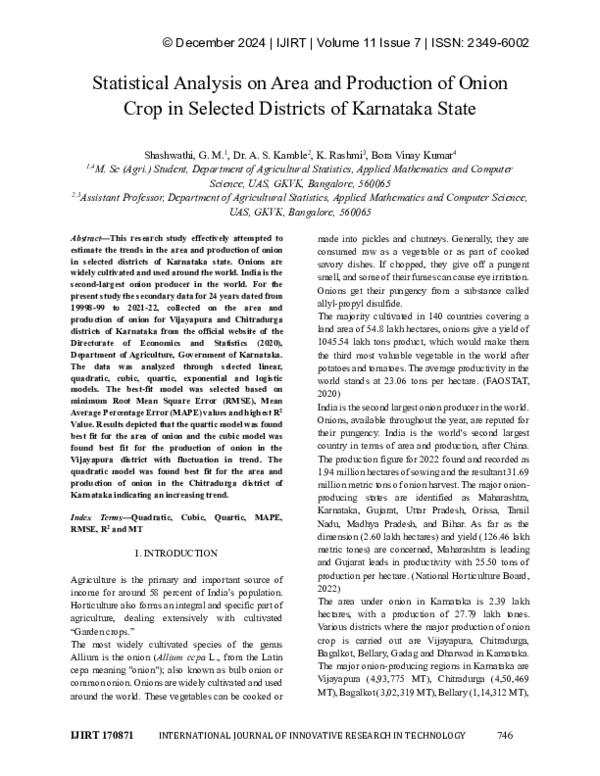 (PDF) Statistical Analysis on Area and Production of Onion Crop in ...
