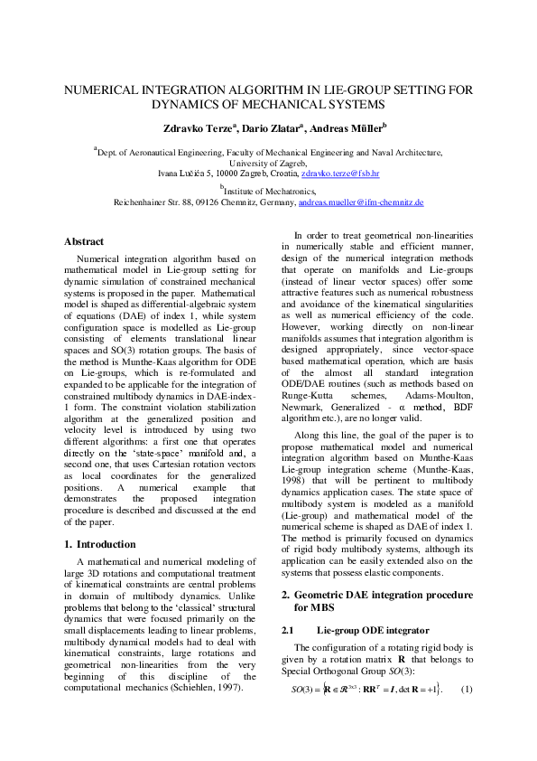 (PDF) Numerical integration algorithm in lie-group setting for dynamics ...