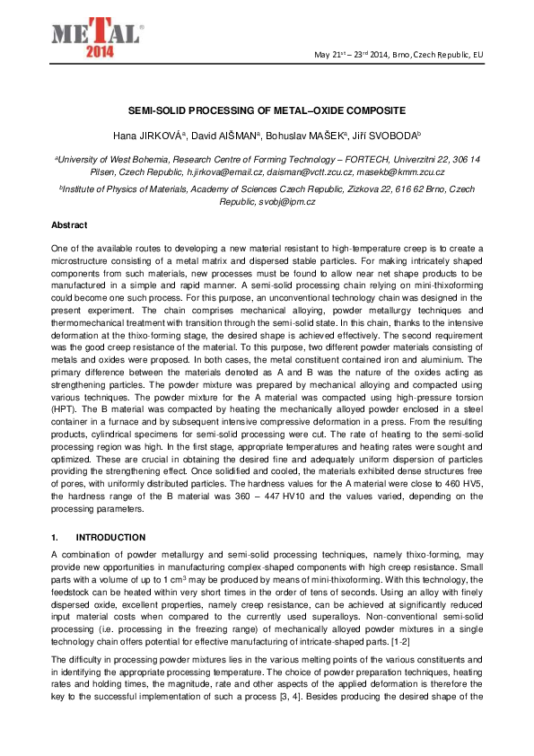 (PDF) Semi-Solid Processing of Metal-Oxide Composite