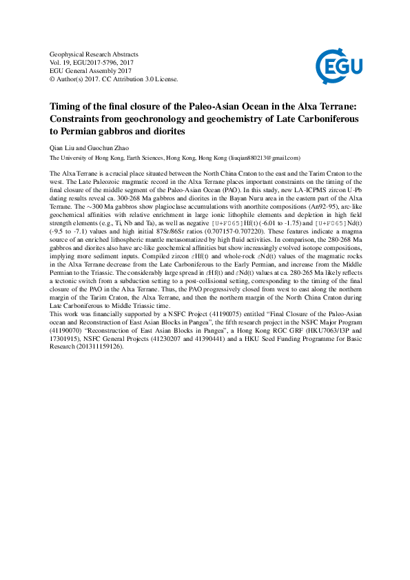 (PDF) Timing of the final closure of the Paleo-Asian Ocean in the Alxa ...