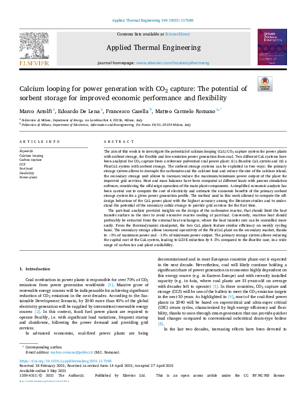 (PDF) Calcium looping for power generation with CO2 capture: The ...