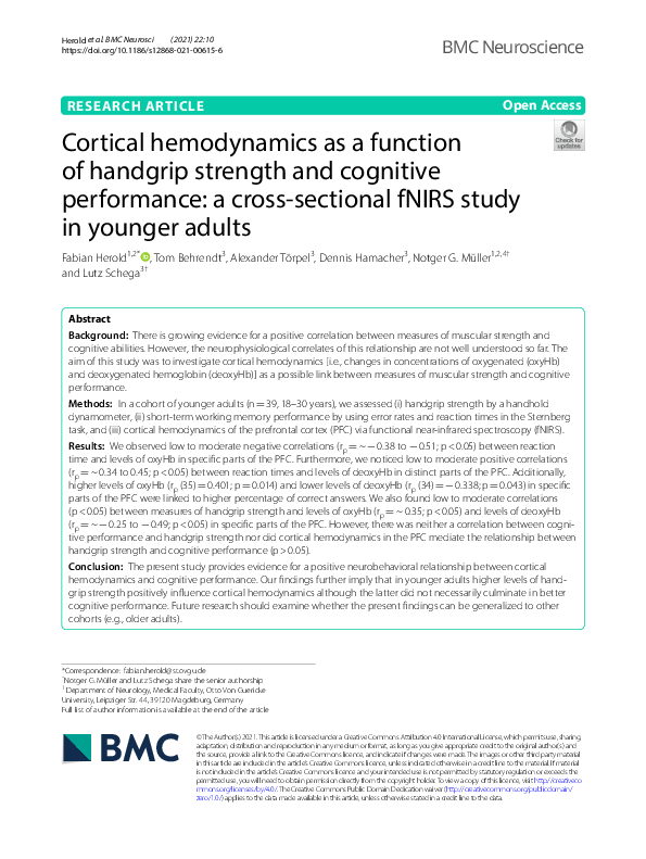 (PDF) Cortical hemodynamics as a function of handgrip strength and ...