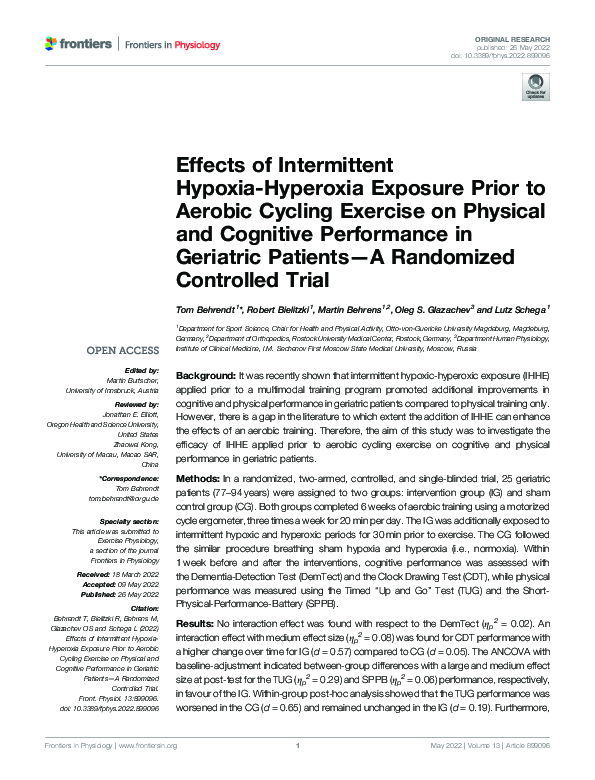 (PDF) Effects of Intermittent Hypoxia-Hyperoxia Exposure Prior to ...
