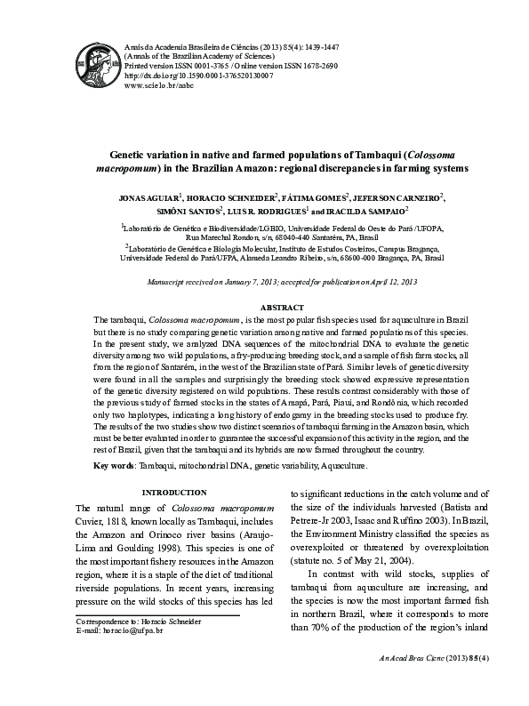 (PDF) Genetic variation in native and farmed populations of Tambaqui ...