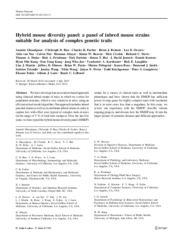 (PDF) Hybrid mouse diversity panel: a panel of inbred mouse strains ...