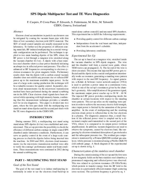 (PDF) SPS Dipole Multipactor Test and TEWave Diagnostics