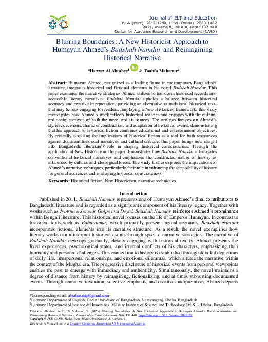 (PDF) Blurring Boundaries: A New Historicist Approach to Humayun Ahmed ...