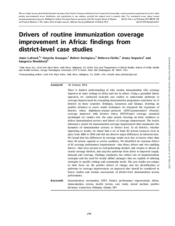 (PDF) Drivers of routine immunization coverage improvement in Africa ...