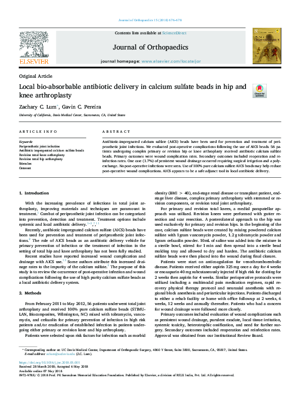 (PDF) Local bio-absorbable antibiotic delivery in calcium sulfate beads ...
