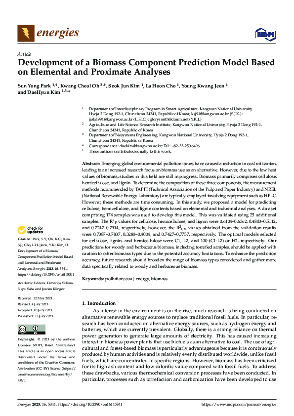 (PDF) Development of a Biomass Component Prediction Model Based on ...