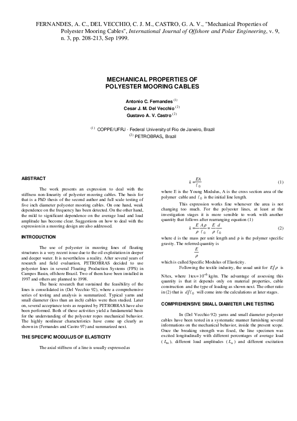 (PDF) Mechanical properties of polyester mooring cables