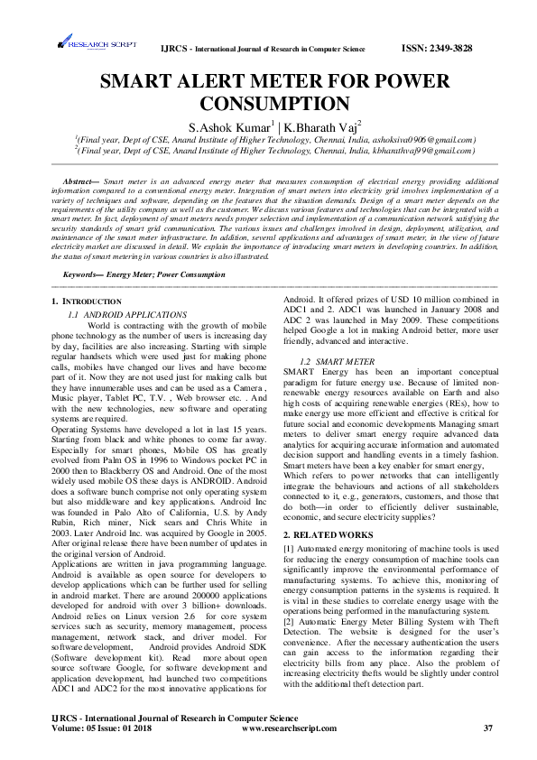 (PDF) Smart Alert Meter for Power Consumption