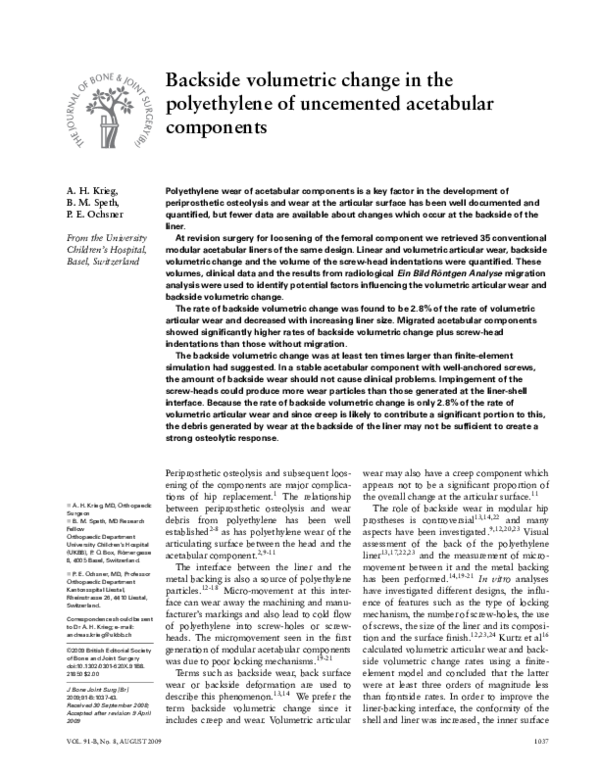 (PDF) Backside volumetric change in the polyethylene of uncemented ...