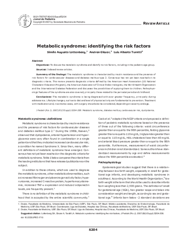 (PDF) Metabolic syndrome: identifying the risk factors