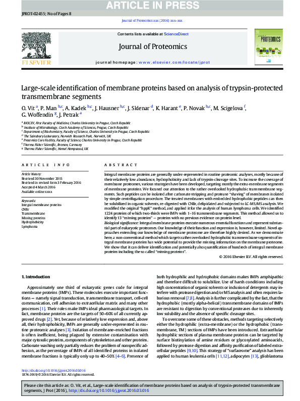 (PDF) Large-scale identification of membrane proteins based on analysis ...