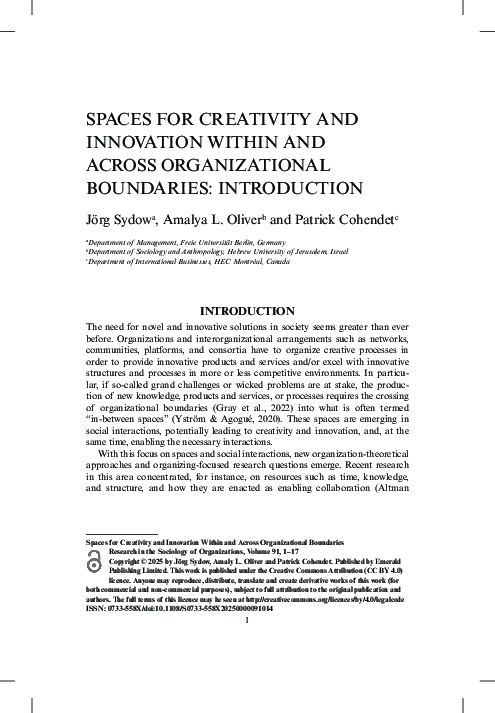 (PDF) Spaces for creativity and innovation within and across ...