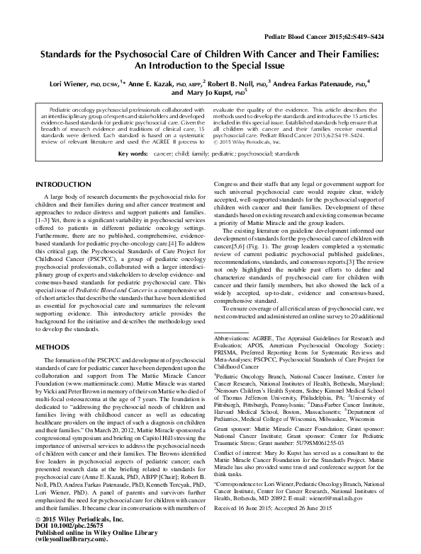 (PDF) Standards for psychosocial care for children with cancer and ...
