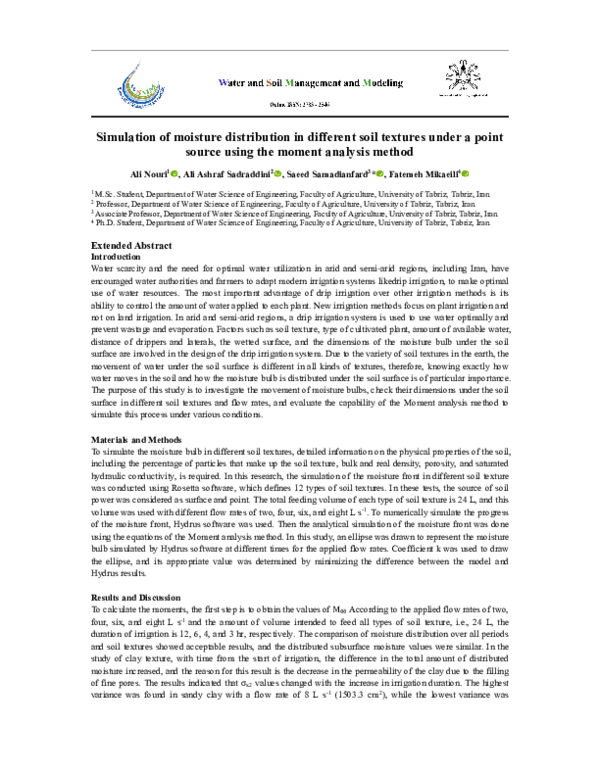 (PDF) Simulation of moisture distribution in different soil textures ...