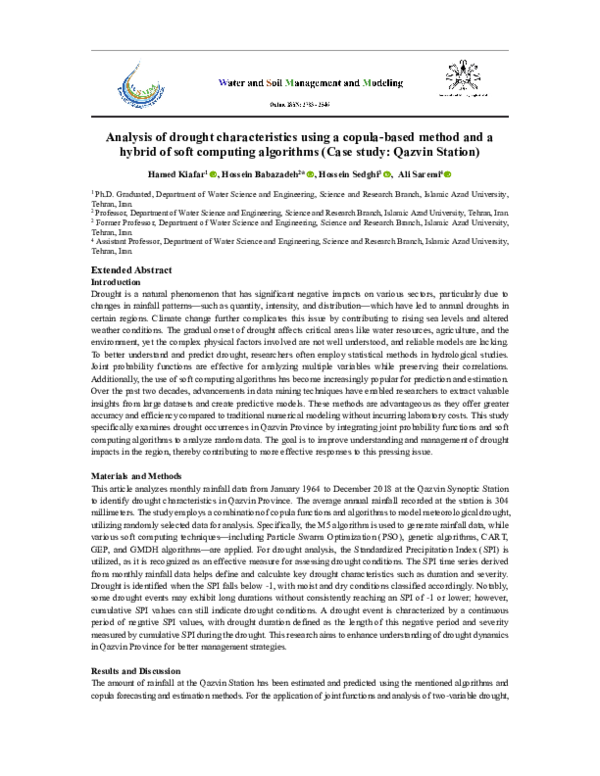 (PDF) Analysis of drought characteristics using a copula-based method ...