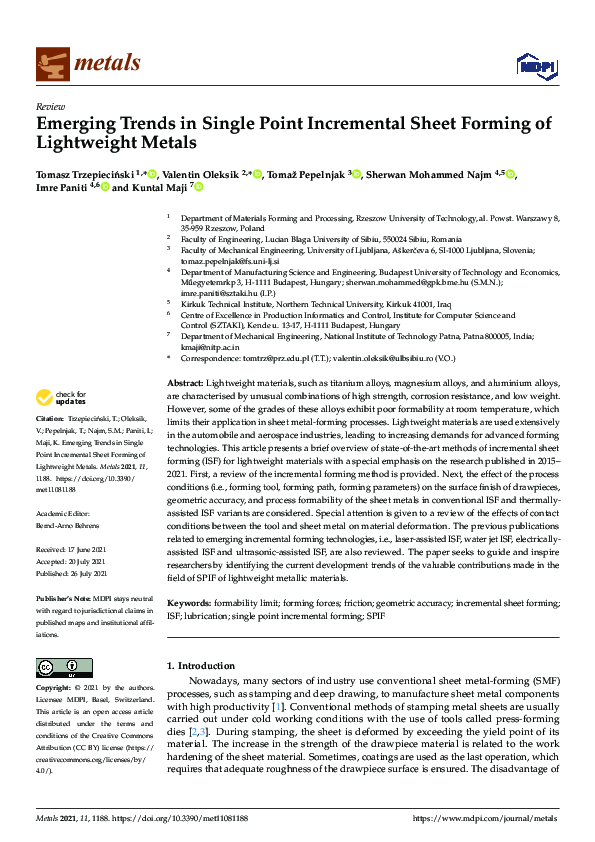 (PDF) Emerging Trends in Single Point Incremental Sheet Forming of ...
