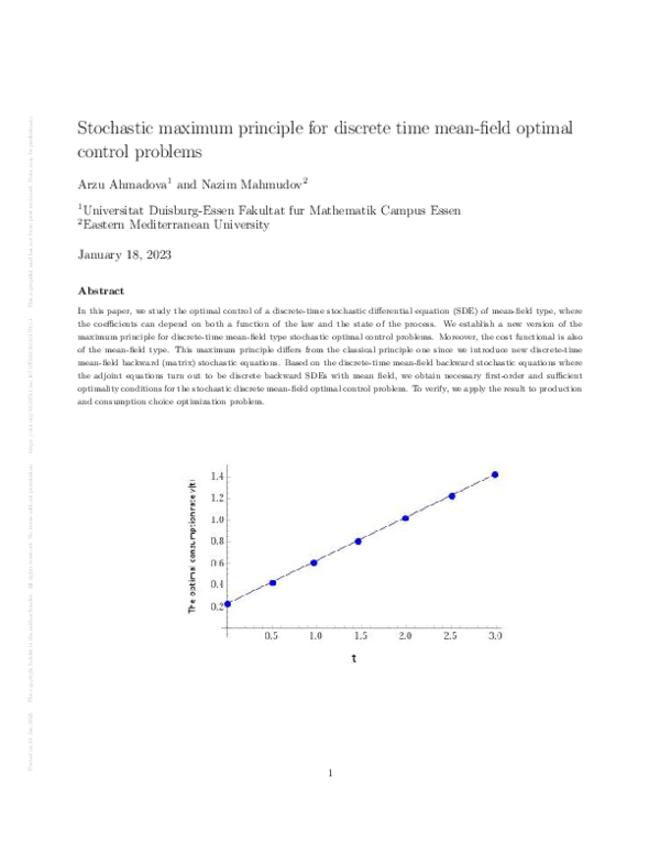 (PDF) Stochastic maximum principle for discrete time mean-field optimal ...