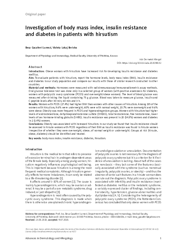 (PDF) Investigation of body mass index, insulin resistance and diabetes ...