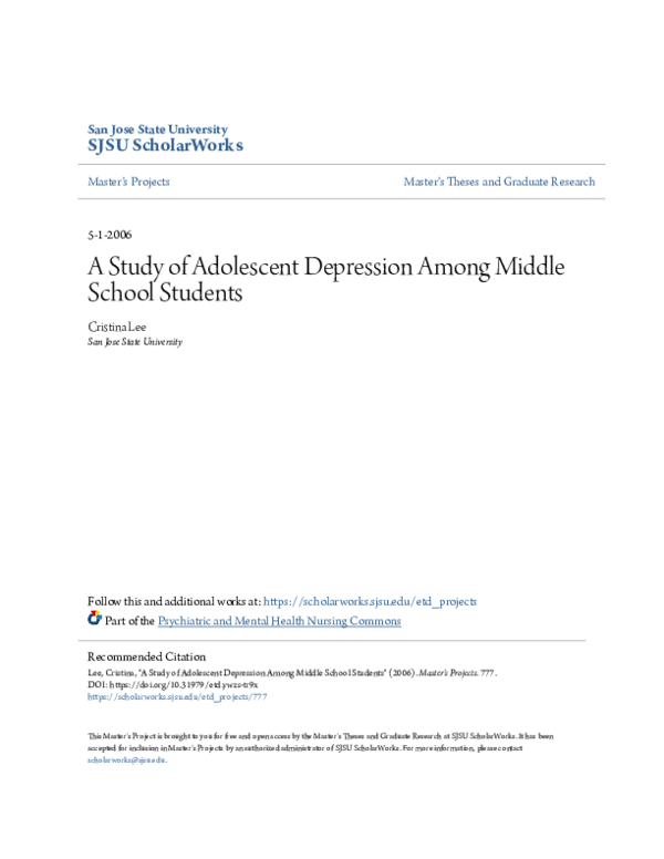 (PDF) A Study of Adolescent Depression Among Middle School Students