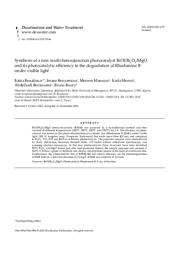 (PDF) Synthesis of a new multi-heterojunction photocatalyst BiOI/Bi2O3 ...