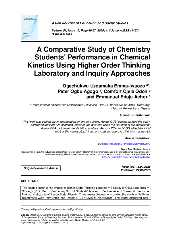 (PDF) A Comparative Study of Chemistry Students' Performance in ...