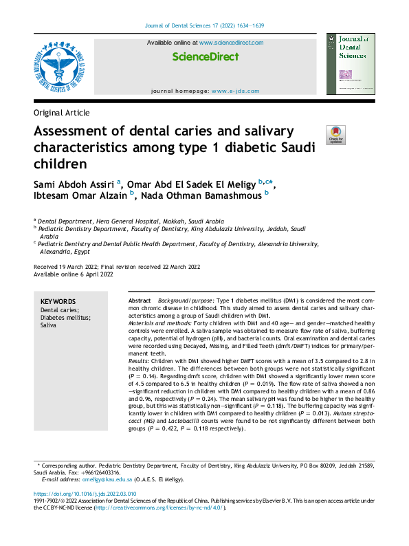 (PDF) Assessment of dental caries and salivary characteristics among ...