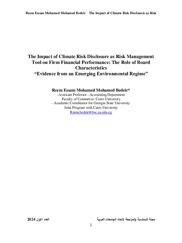 (PDF) The Impact of Climate Risk Disclosure as Risk Management Tool on ...