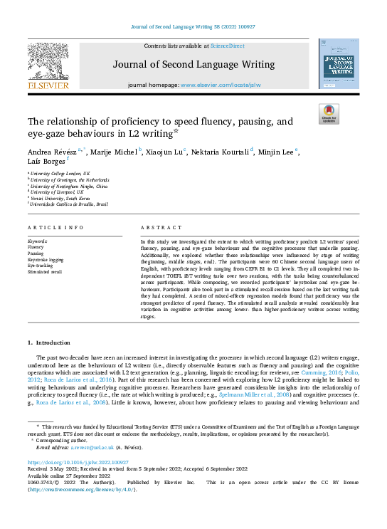 (PDF) The relationship of proficiency to speed fluency, pausing, and ...