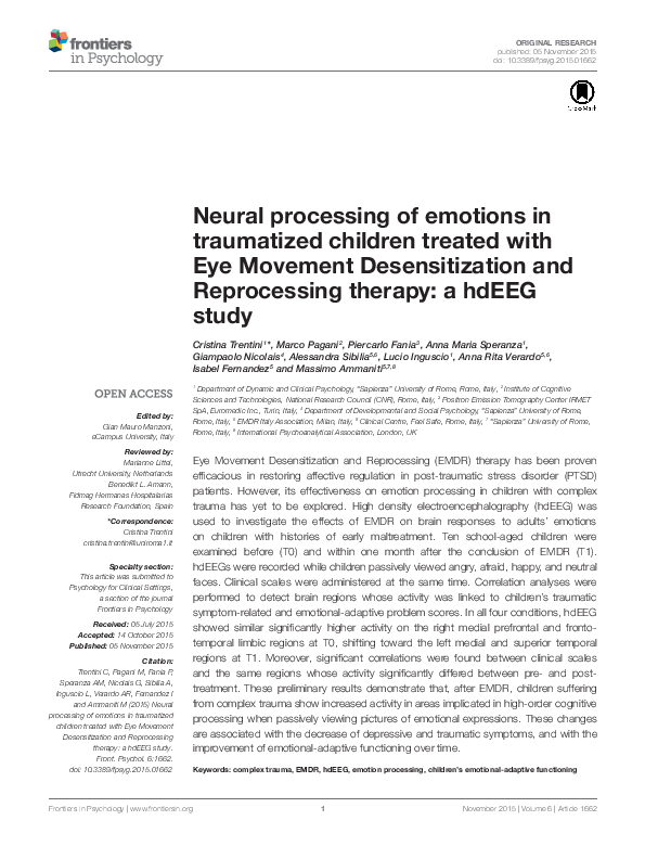 (PDF) Neural processing of emotions in traumatized children treated ...