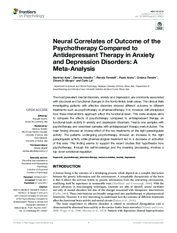 (PDF) Neural Correlates of Outcome of the Psychotherapy Compared to ...