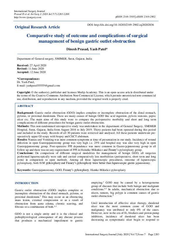 (PDF) Comparative study of outcome and complications of surgical ...