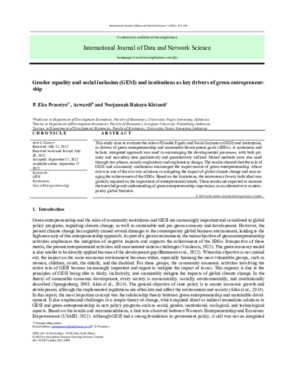 (PDF) Gender equality and social inclusion (GESI) and institutions as ...
