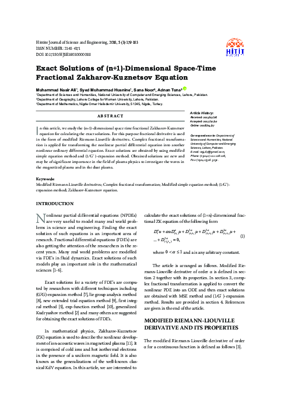 (PDF) Exact solutions of (𝒏+𝟏)-dimensional space-time fractional ...