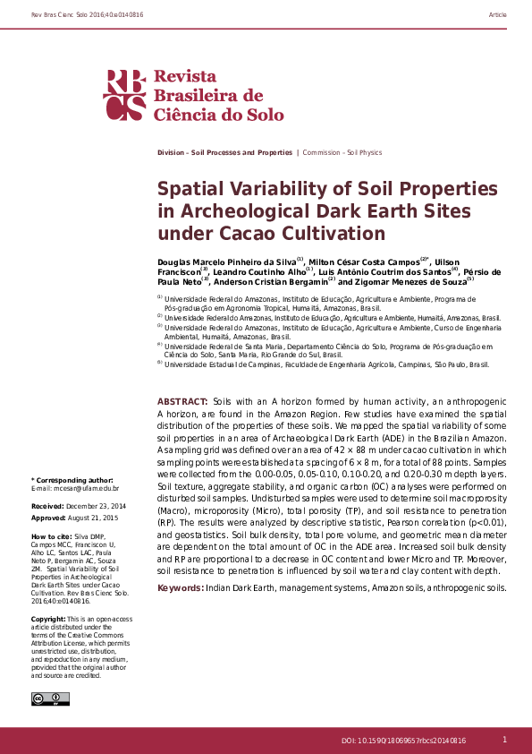 (PDF) Spatial Variability of Soil Properties in Archeological Dark ...