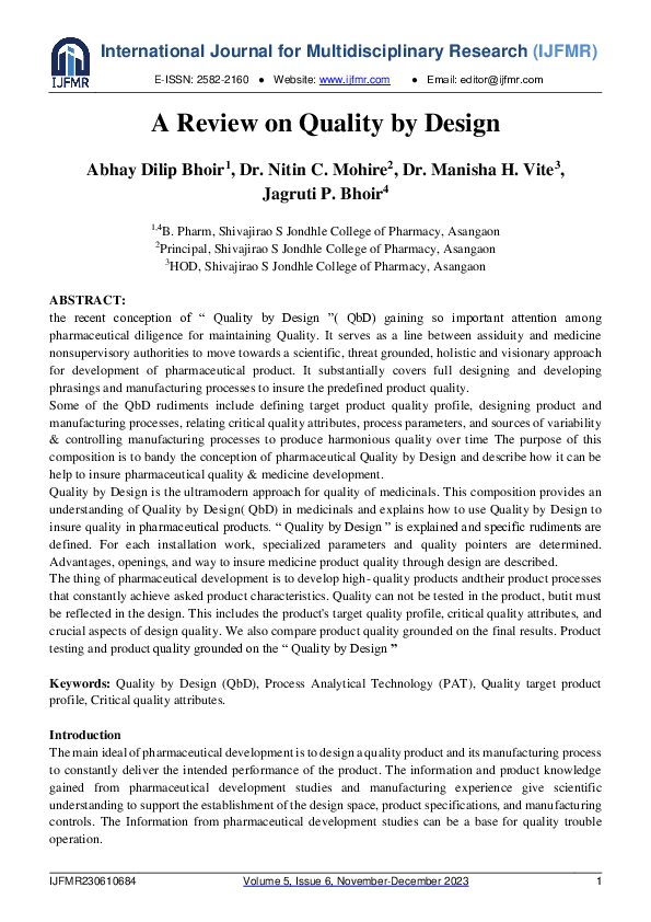 (PDF) A Review on Quality by Design