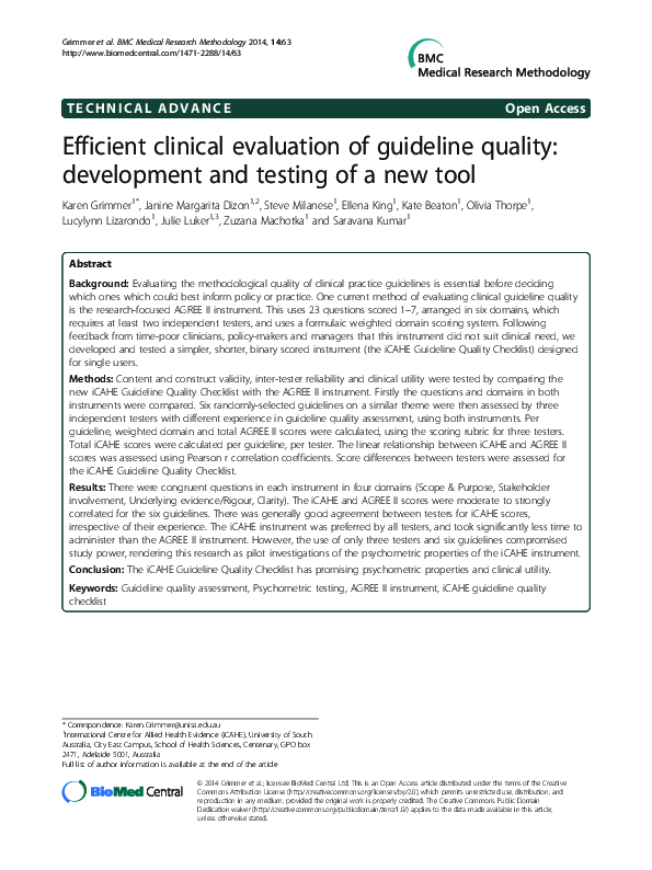 (PDF) Efficient clinical evaluation of guideline quality: development ...