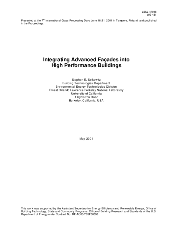 (PDF) Integrating advanced facades into high performance buildings