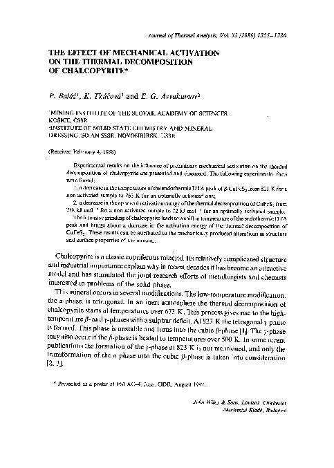 (PDF) The effect of mechanical activation on the thermal decomposition ...