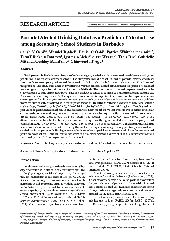 (PDF) Parental Alcohol Drinking Habit as a Predictor of Alcohol Use ...