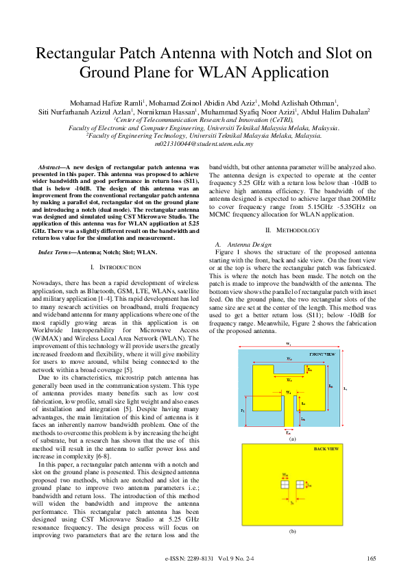 (PDF) Rectangular Patch Antenna with Notch and Slot on Ground Plate for ...
