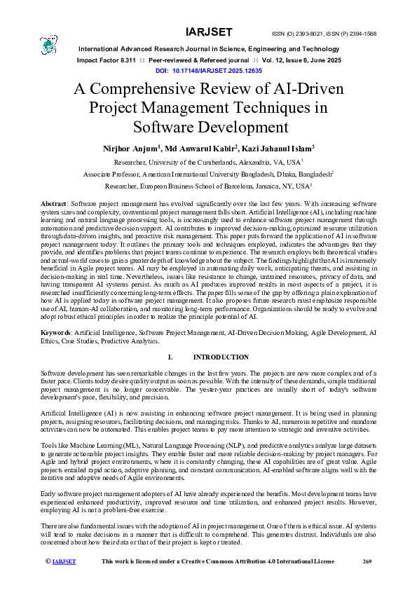 (PDF) A Comprehensive Review of AI-Driven Project Management Techniques ...