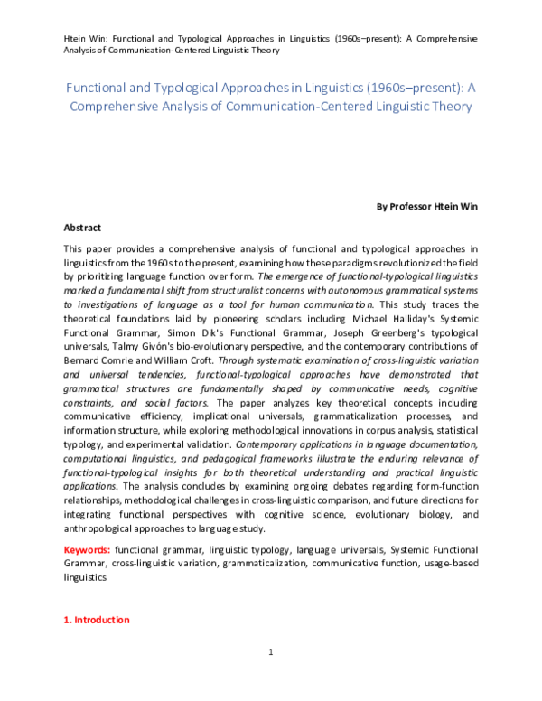 (PDF) Functional and Typological Approaches in Linguistics (1960s ...