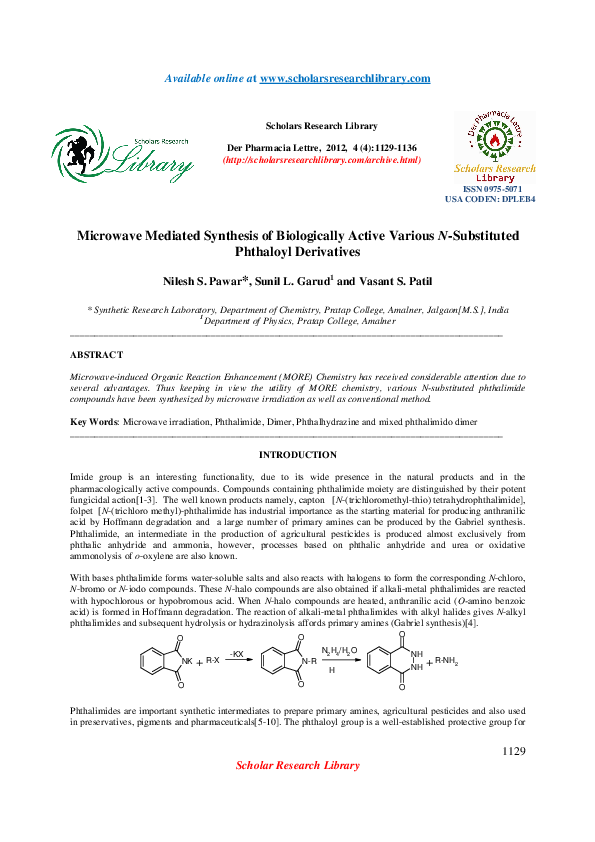 (PDF) Microwave Mediated Synthesis of Biologically Active Various N ...