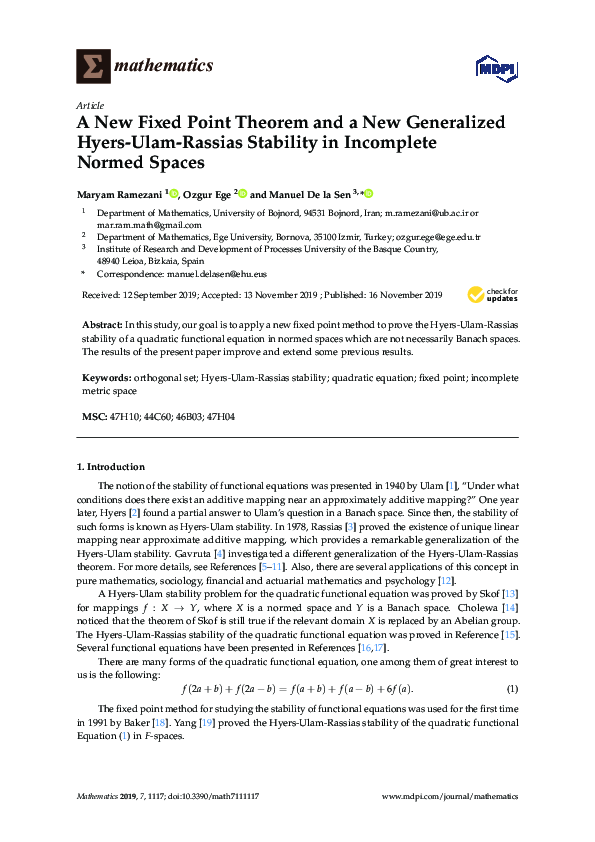 (PDF) A New Fixed Point Theorem and a New Generalized Hyers-Ulam ...